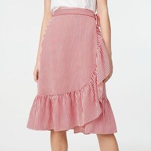 Club Monaco Red and White Ruffled Wrap Midi Skirt